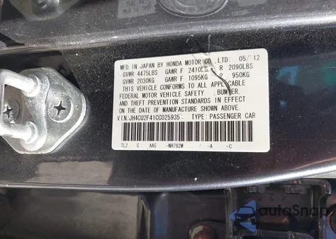 2012 Acura Tsx 2.4 from USA, damaged, VIN JH4CU2F41CC025935
